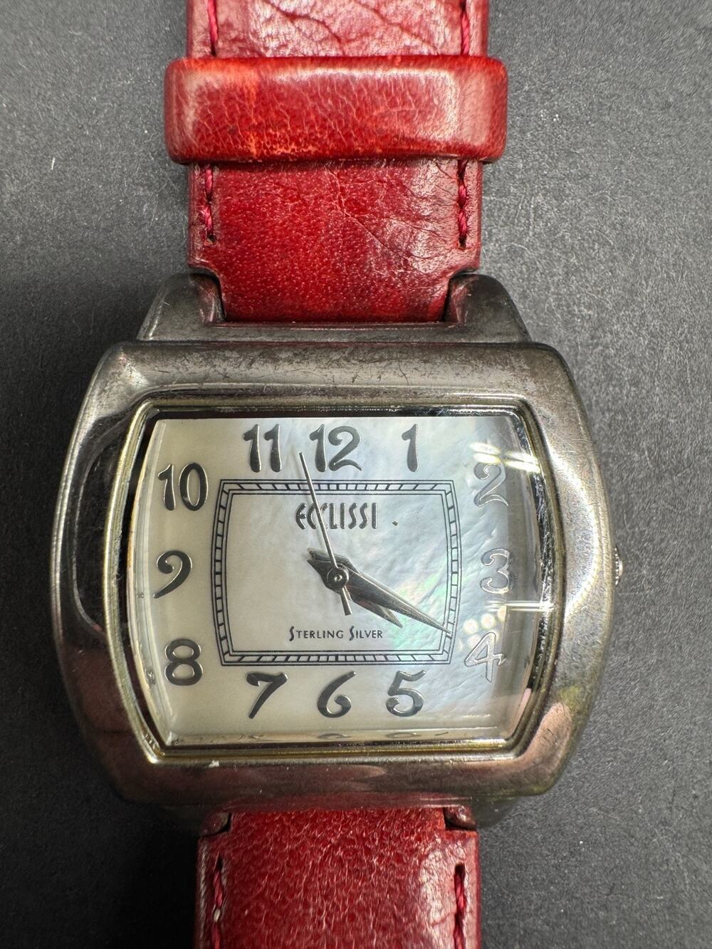 Vintage ECCLISSI Sterling Silver Watch MOP Dial with Maroon Leather Strap 22590